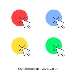 Click here icons. Buttons set icons. Flat style. Vector icons.