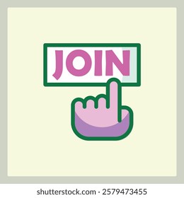 Click here to join us concept icon with hand pointer and the text join