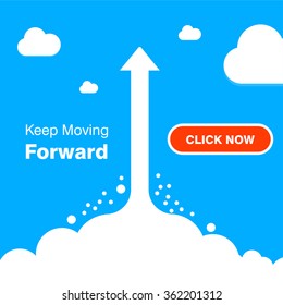 Click here for Keep Moving Forward. arrows business on Blue background