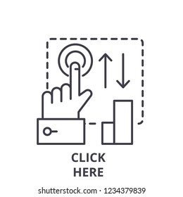 Click here line icon concept. Click here vector linear illustration, symbol, sign