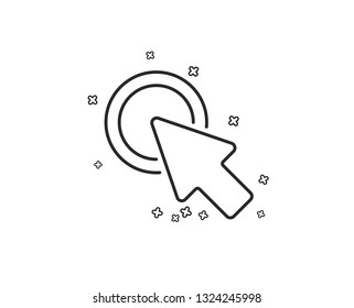 Click here line icon. Push the button sign. Web cursor symbol. Geometric shapes. Random cross elements. Linear Click here icon design. Vector