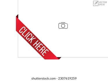 Click here message on ribbon banner. Vector illustration.