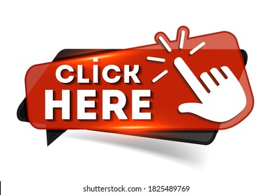 Click here. Modern web banner with hand pointer.
