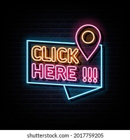 haga clic aquí neon sign. elemento de diseño. pancarta de luz. 