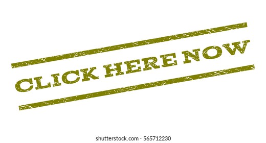 Click Here Now watermark stamp. Text caption between parallel lines with grunge design style. Rubber seal stamp with unclean texture. Vector color ink imprint on a white background.