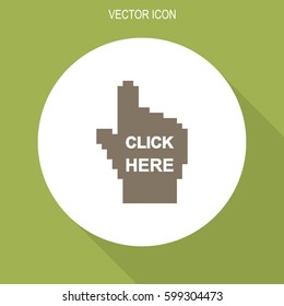 Click here - pixel hand vector icon.