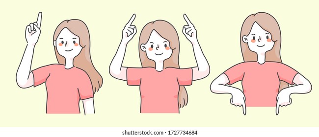 click here pointing cute people illustration