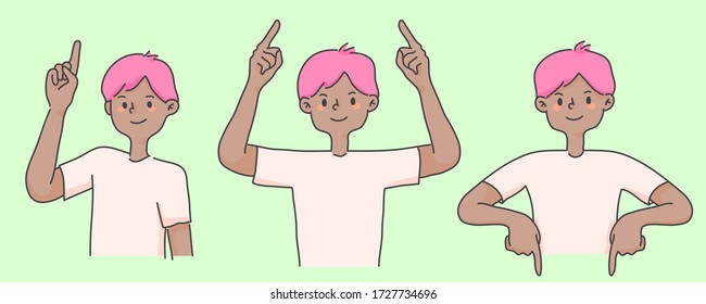 click here pointing cute people illustration
