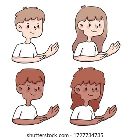 click here pointing cute people illustration