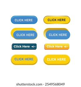 Click here rectangle button with arrow pointer clicking icon web button.  Web button with action of arrow pointer.  UI button vector. Vector illustration.