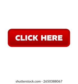 Click here, red rectangular 3D button - vector illustration
