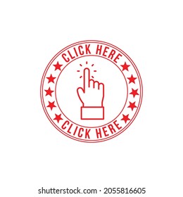 click here red stamp vector illustration.isolated on white background.