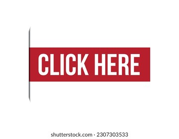 click here red vector banner illustration isolated on white background