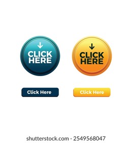 Click here round button with arrow pointer clicking icon web button. UI button vector. Vector illustration