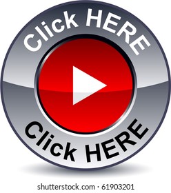  Click Here Round Metallic Button. Vector.