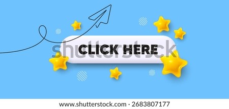 Click here search bar. Share plane line icon. Click here. Register announce sign. Order here offer symbol. Search button with 3d stars. Vector