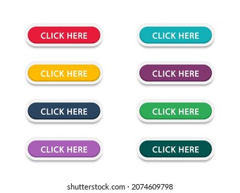 Click here set of button icons. Click here ui button concept. Vector illustration