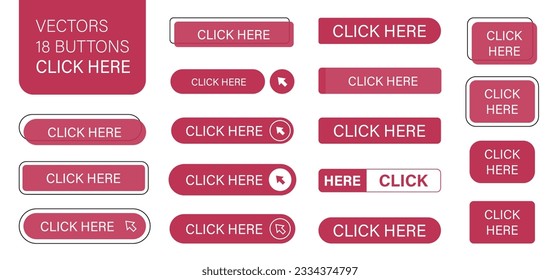 Click here. Set of vector modern web buttons in modern color.