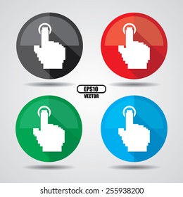 Click here sign Colorful Circle On White Background With Finger Click Sign - EPS10 Vector 