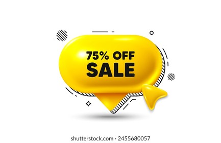 Click here speech bubble 3d icon. Sale 75 percent off discount. Promotion price offer sign. Retail badge symbol. Sale chat offer. Speech bubble banner. Text box balloon. Vector