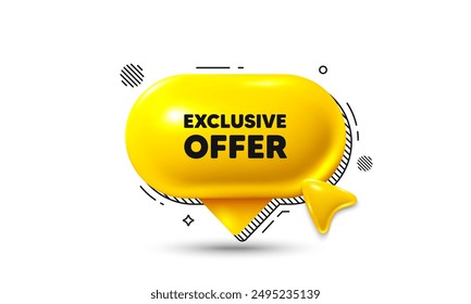 Click here speech bubble 3d icon. Exclusive offer tag. Sale price sign. Advertising discounts symbol. Exclusive offer chat offer. Speech bubble banner. Text box balloon. Vector