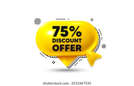 Clique aqui balão de fala ícone 3d. etiqueta de desconto de 75%. Sinal de preço de oferta de venda. Símbolo de oferta especial. Oferta de bate-papo com desconto. Faixa de balão de fala. Balão de caixa de texto. Vetor