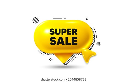 Click here speech bubble 3d icon. Super Sale tag. Special offer price sign. Advertising Discounts symbol. Super sale chat offer. Speech bubble banner. Text box balloon. Vector