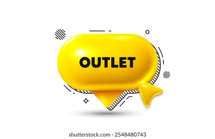 Click here speech bubble 3d icon. Outlet tag. Special offer price sign. Advertising discounts symbol. Outlet chat offer. Speech bubble banner. Text box balloon. Vector