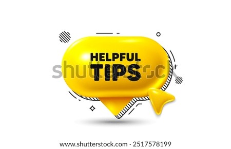 Click here speech bubble 3d icon. Helpful tips tag. Education faq sign. Help assistance symbol. Helpful tips chat offer. Speech bubble banner. Text box balloon. Vector