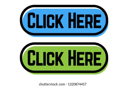 click here stamp on white background. Sign, label, sticker.