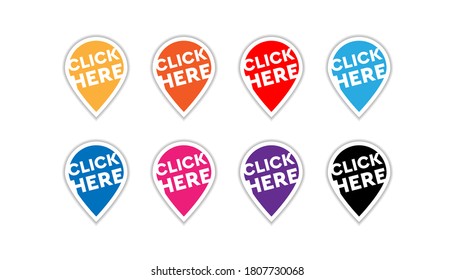 Click here sticker set banner design template.