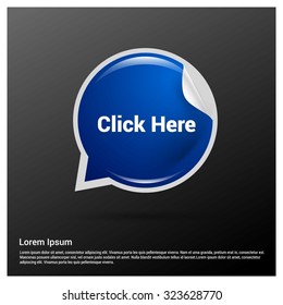 Click Here Text Realistic Blue Speech Bubble
