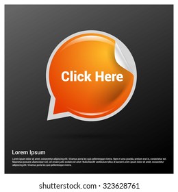 Click Here Text Realistic Orange Speech Bubble