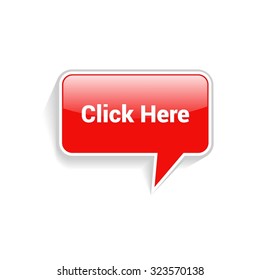 Click Here Text Realistic Red Speech Bubble