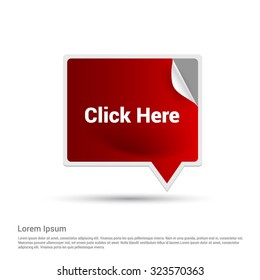 Click Here Text Realistic Red Speech Bubble
