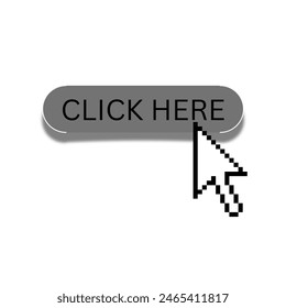 Icono de Vector Hacer clic AQUÍ con cuadro de texto gris y cursor de ratón blanco o puntero de ratón con fondo blanco para sus tiendas de Web en línea o aplicaciones.