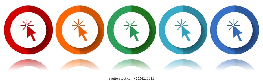 Click here vector icons, flat icon set for logo design, webdesign and mobile applications, colorful web button collection in eps 10