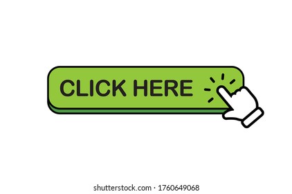 Click here web button. Isolated website buy or register bar icon with hand finger clicking cursor, design template.