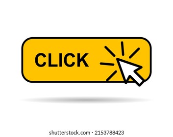 Click here web button with shadow, internet flat pointer design, press link vector illustration .