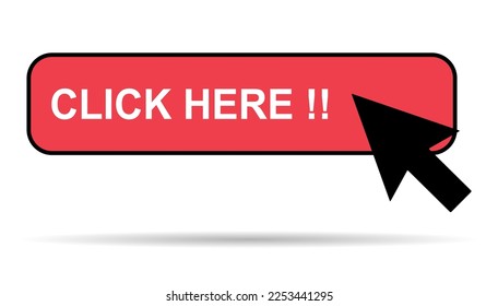 Click here web button with shadow, internet flat pointer design, press link vector illustration .