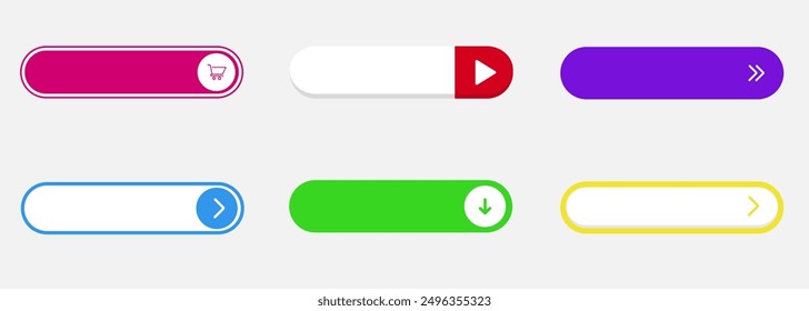 Hacer clic Aquí Botones De Web. Conjunto de Botones de acción. Leer más, aprender más, comprar ahora, ver ahora, Descarga, más información Botones. Ilustración vectorial.