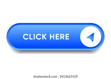 Click here web buttons with hand cursor. Set of action button with arrow pointer. Click button. Modern action button mouse click symbol. Computer mouse click cursor or Hand pointer symbol.