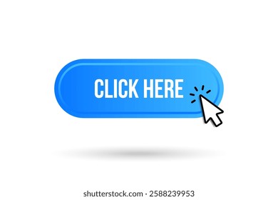 Click here web buttons with hand cursor. Set of action button with arrow pointer. Click button. Modern action button mouse click symbol. Computer mouse click cursor or Hand pointer symbol.