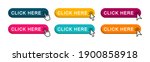 Click here web buttons. Set of action button click here with arrow pointer. Vector illustration.