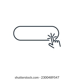 click here web buttons template action with cursor and hand.   Vector linear icon isolated on white background.