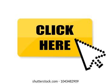 Click here yellow vector icon illustration isolated on white background