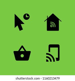 click icon. 4 click set with wifi, mouse and shopping basket button vector icons for web and mobile app