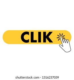 Click icon button with hand clicking on it, isolated vector for website