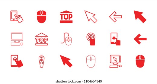 Click icon. collection of 18 click filled and outline icons such as pointer, touchscreen, back, pointer on display, finger on display. editable click icons for web and mobile.