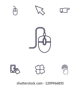 Click icon. collection of 7 click outline icons such as finger on display, pointing, mouse, pointer, hands. editable click icons for web and mobile.